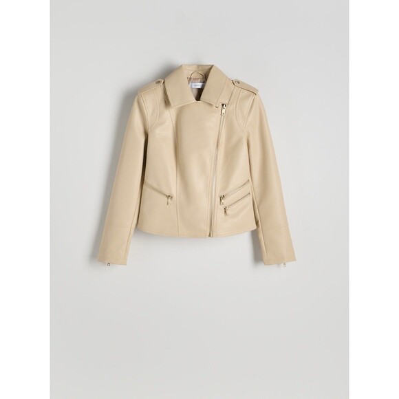 Reserved Moto Biker Jacket Beige Faux Leather Full Zip- Women's Size XS - Picture 5 of 15